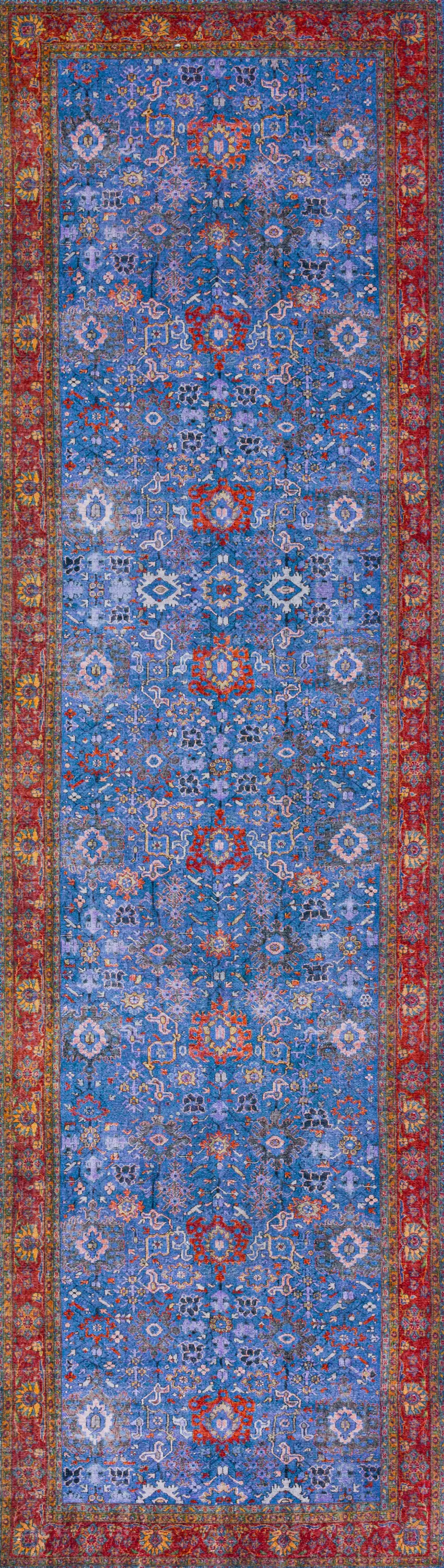 Blue Oriental Distressed Non Skid Runner Rug Photo 1