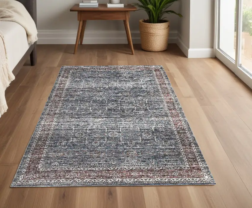 Blue Oriental Distressed Stain Resistant Area Rug Photo 1