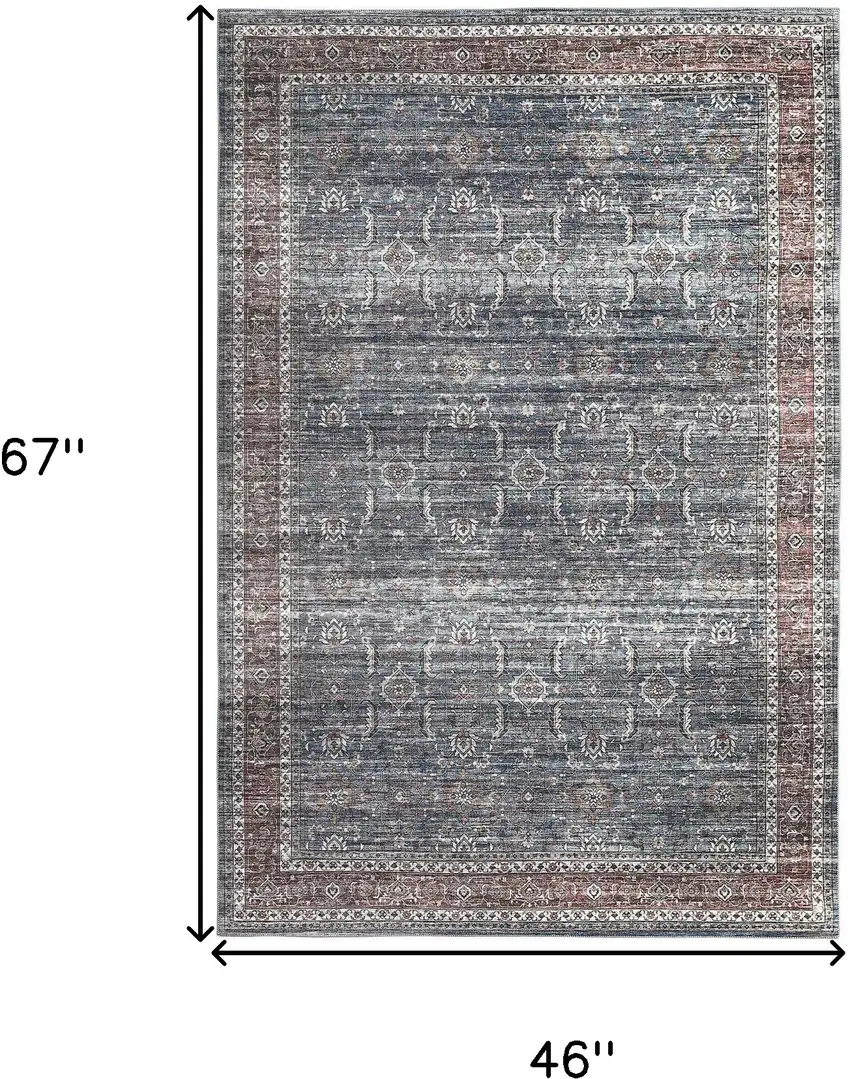 Blue Oriental Distressed Stain Resistant Area Rug Photo 4
