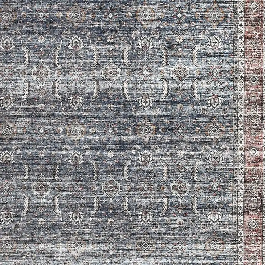 Blue Oriental Distressed Stain Resistant Area Rug Photo 3