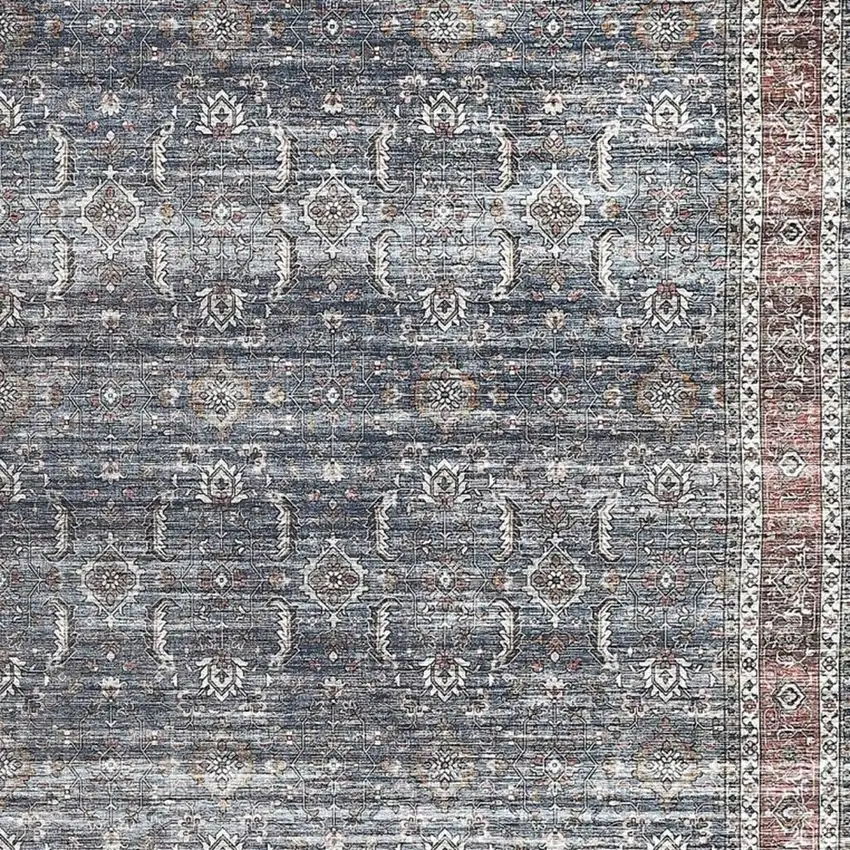 Blue Oriental Distressed Stain Resistant Area Rug Photo 4