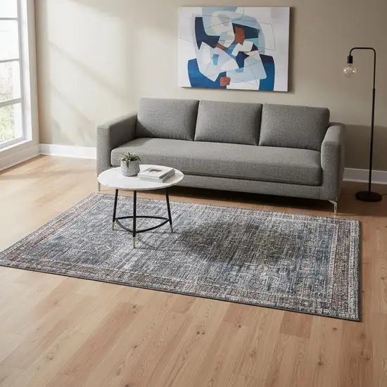 Blue Oriental Distressed Stain Resistant Area Rug Photo 1