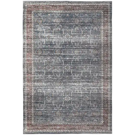 Blue Oriental Distressed Stain Resistant Area Rug Photo 5
