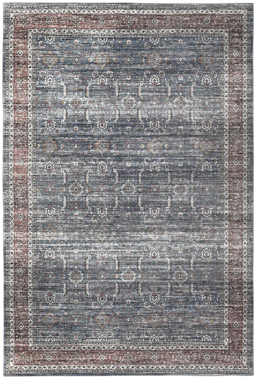 Blue Oriental Distressed Stain Resistant Area Rug Photo 5