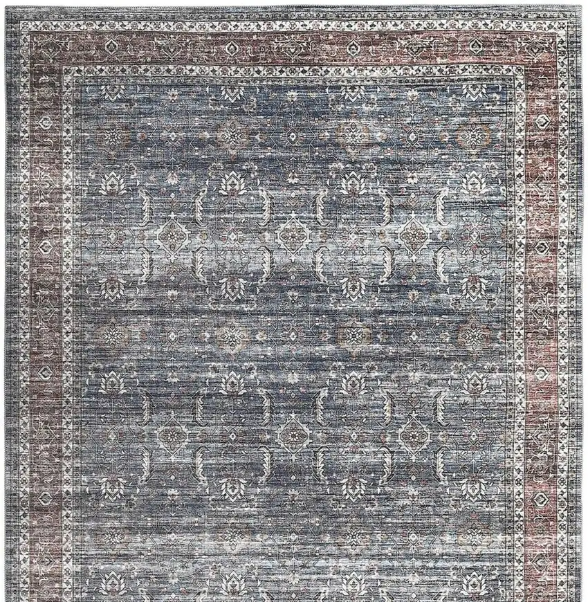 Blue Oriental Distressed Stain Resistant Area Rug Photo 4