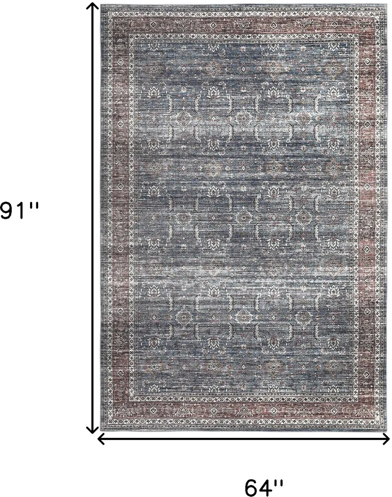 Blue Oriental Distressed Stain Resistant Area Rug Photo 2