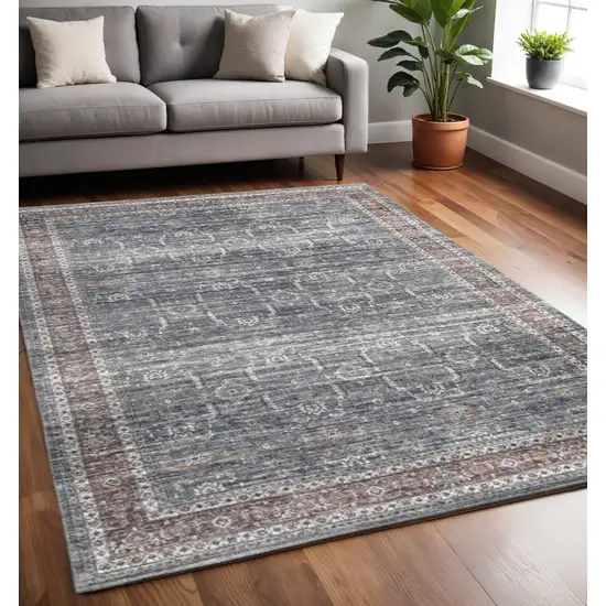 Blue Oriental Distressed Stain Resistant Area Rug Photo 1