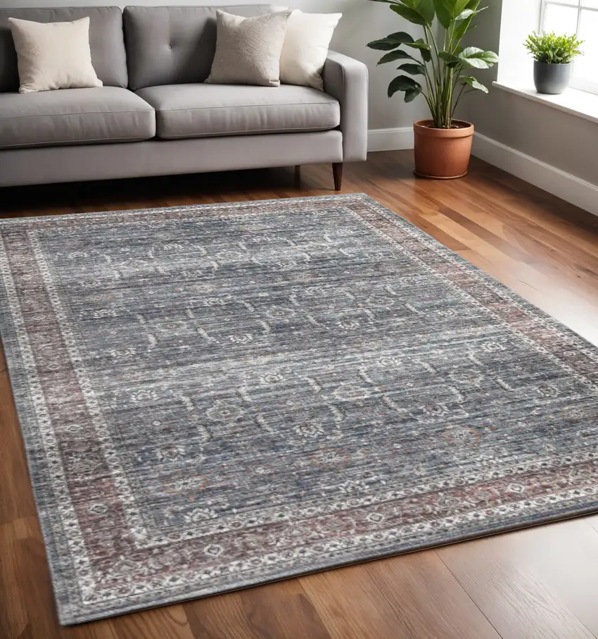 Blue Oriental Distressed Stain Resistant Area Rug Photo 1