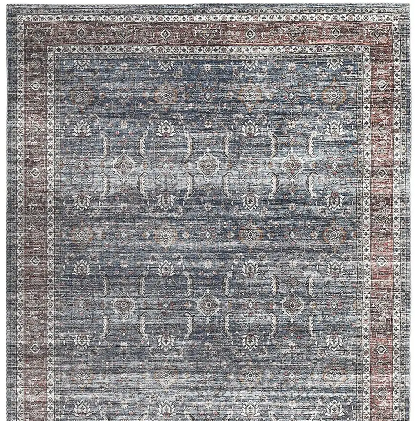 Blue Oriental Distressed Stain Resistant Area Rug Photo 6