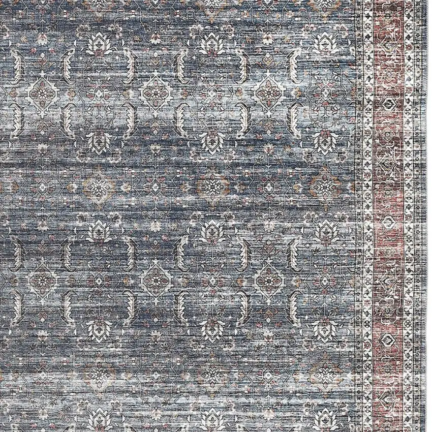 Blue Oriental Distressed Stain Resistant Area Rug Photo 5