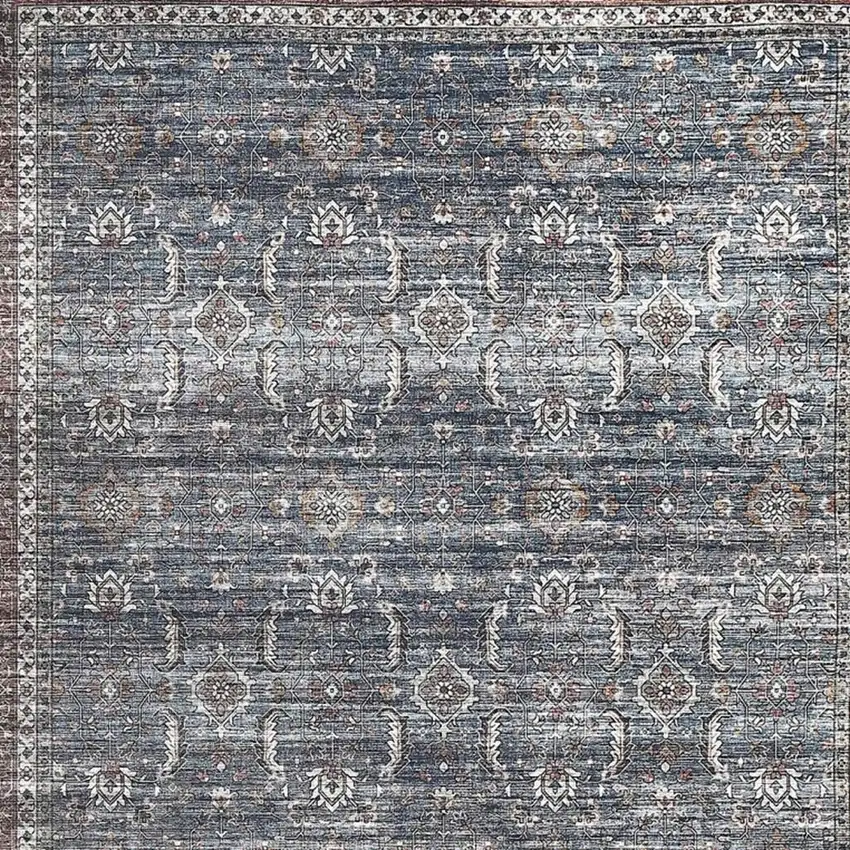 Blue Oriental Distressed Stain Resistant Area Rug Photo 3