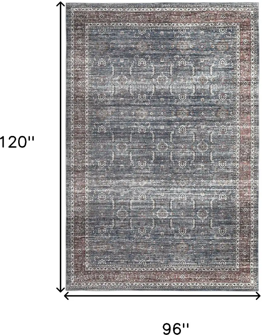 Blue Oriental Distressed Stain Resistant Area Rug Photo 8