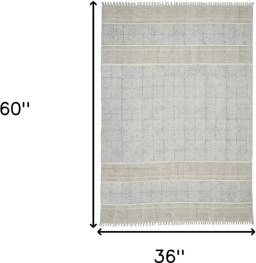 Blue Oriental Flatweave Handmade Distressed Area Rug With Fringe Photo 5