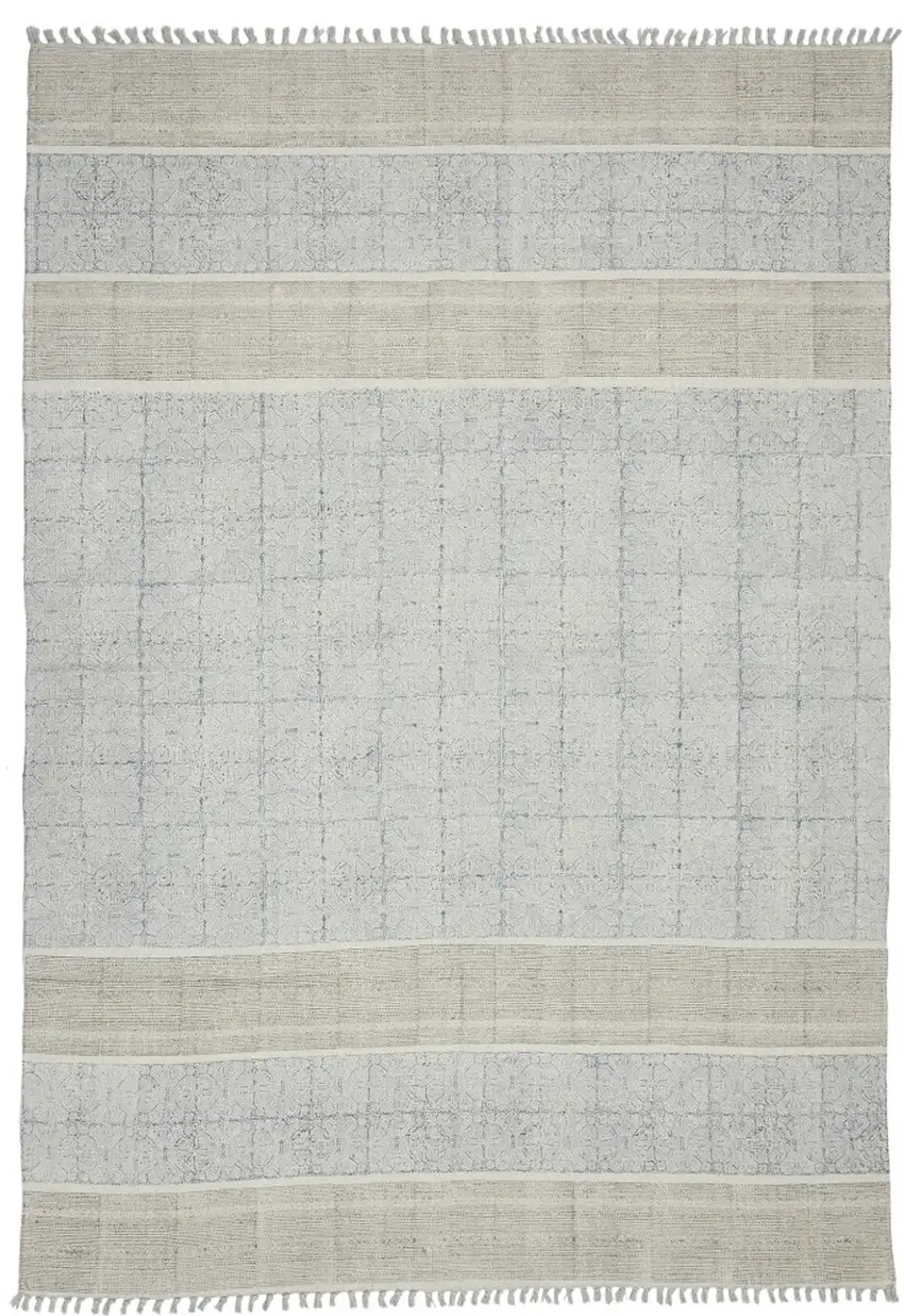 Blue Oriental Flatweave Handmade Distressed Area Rug With Fringe Photo 2