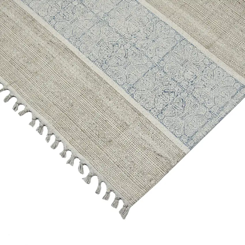 Blue Oriental Flatweave Handmade Distressed Area Rug With Fringe Photo 4
