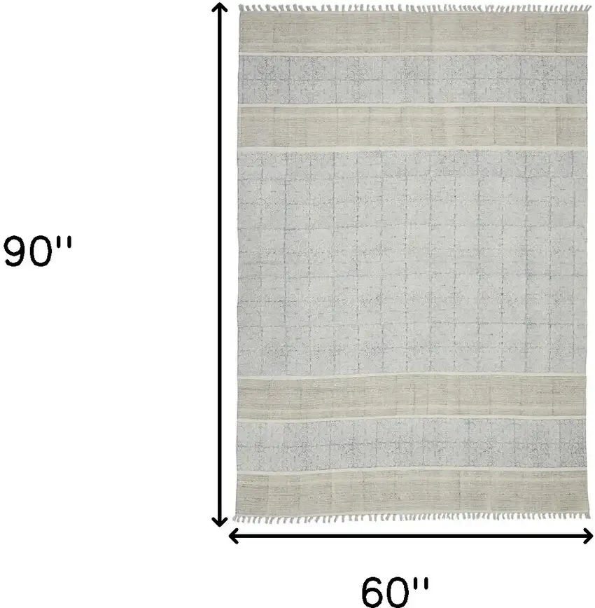 Blue Oriental Flatweave Handmade Distressed Area Rug With Fringe Photo 5