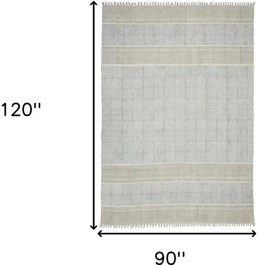 Blue Oriental Flatweave Handmade Distressed Area Rug With Fringe Photo 5