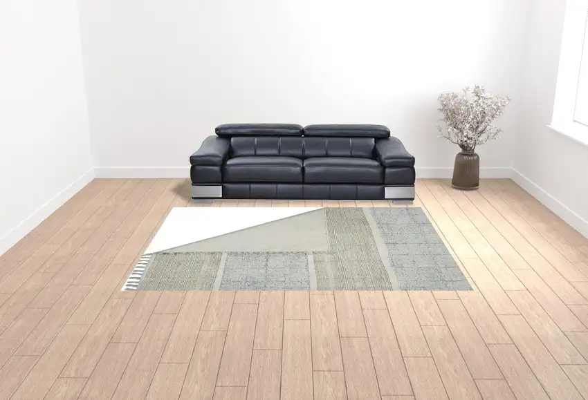Blue Oriental Flatweave Handmade Distressed Area Rug With Fringe Photo 3