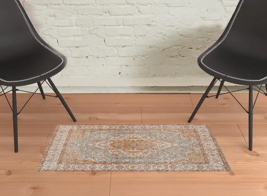 Blue Oriental Power Loom Area Rug With Fringe Photo 4