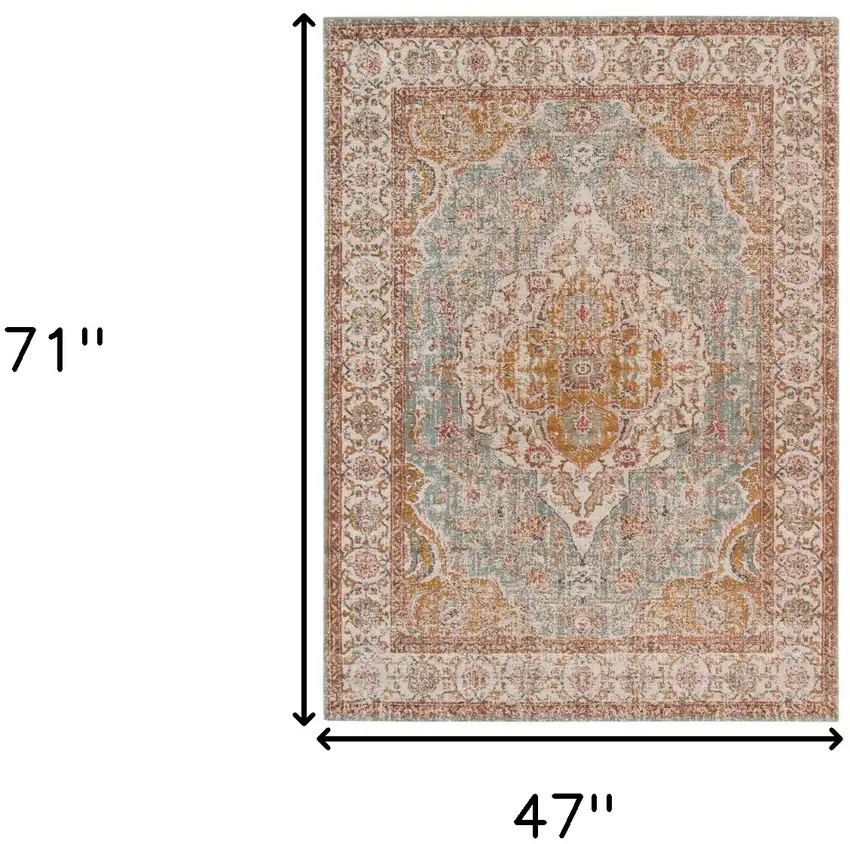 Blue Oriental Power Loom Area Rug With Fringe Photo 8