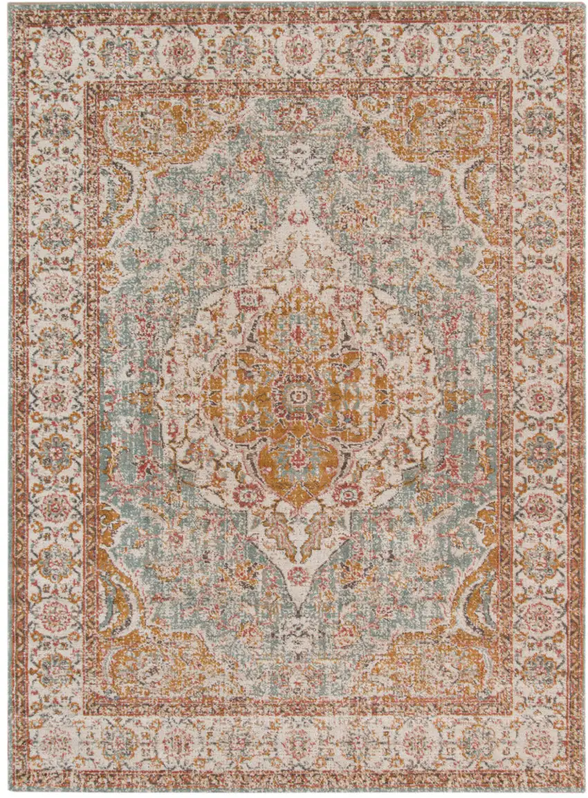Blue Oriental Power Loom Area Rug With Fringe Photo 1