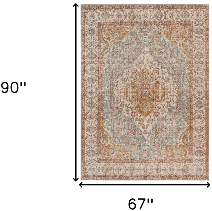 Blue Oriental Power Loom Area Rug With Fringe Photo 8