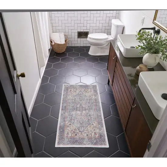 Blue Oriental Power Loom Distressed Washable Area Rug Photo 5