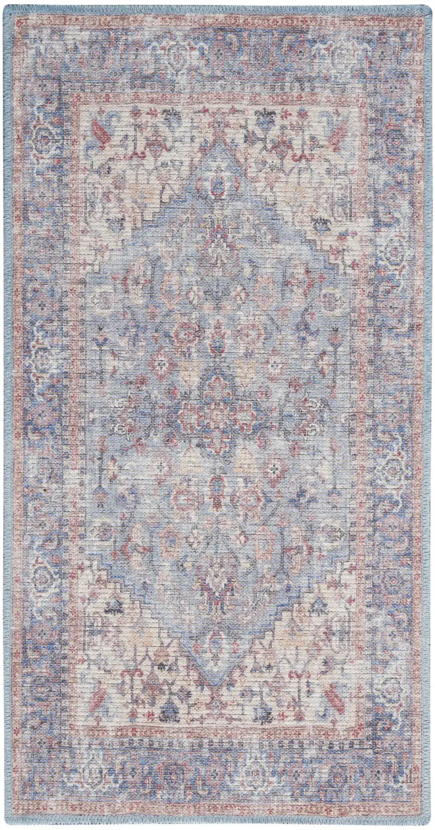 Blue Oriental Power Loom Distressed Washable Area Rug Photo 1