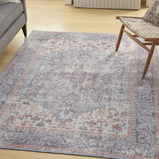 Blue Oriental Power Loom Distressed Washable Area Rug Photo 5