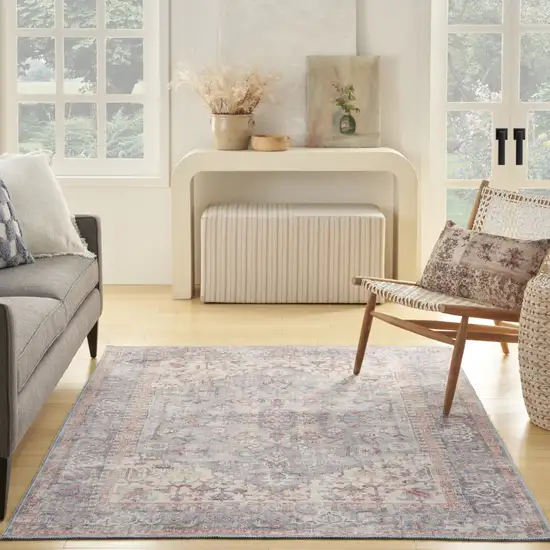 Blue Oriental Power Loom Distressed Washable Area Rug Photo 7