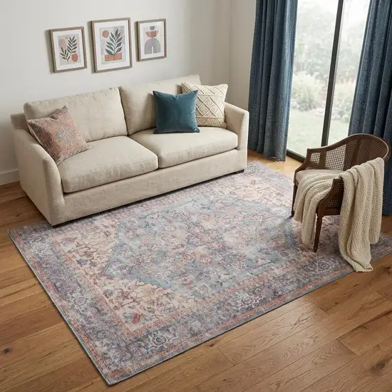 Blue Oriental Power Loom Distressed Washable Area Rug Photo 1
