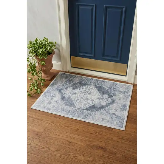 Blue Oriental Power Loom Distressed Washable Area Rug Photo 1