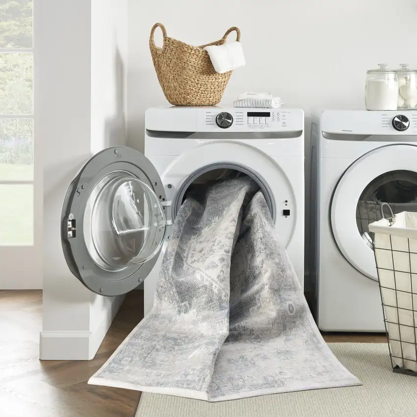 Blue Oriental Power Loom Distressed Washable Area Rug Photo 6