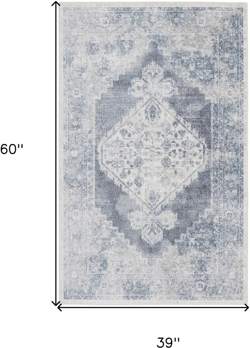 Blue Oriental Power Loom Distressed Washable Area Rug Photo 6