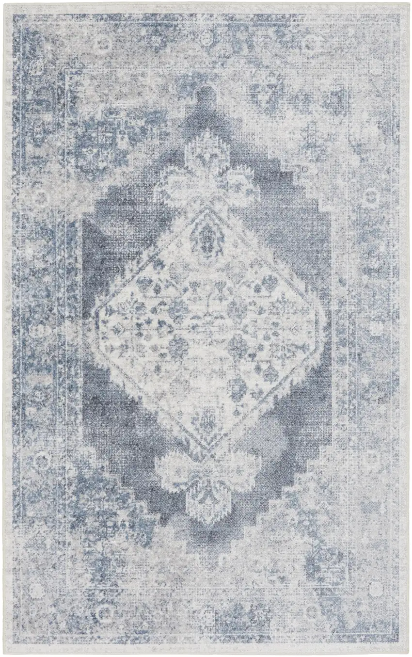 Blue Oriental Power Loom Distressed Washable Area Rug Photo 4
