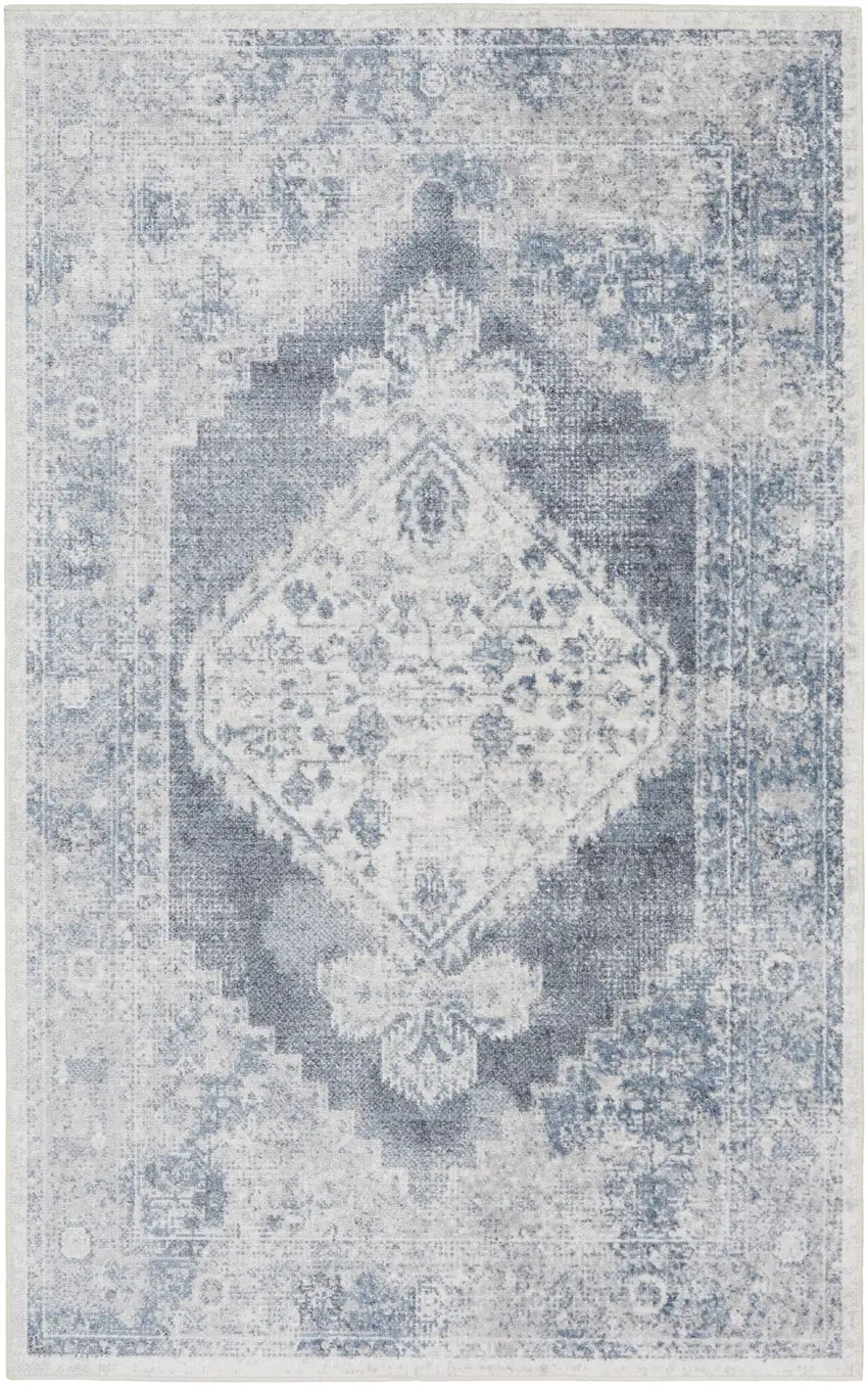 Blue Oriental Power Loom Distressed Washable Area Rug Photo 1