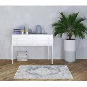 Photo of Blue Oriental Power Loom Distressed Washable Area Rug
