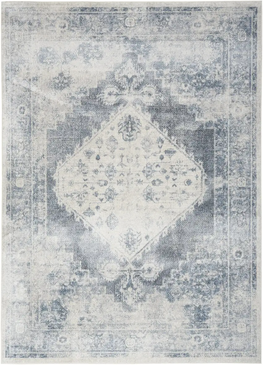 Blue Oriental Power Loom Distressed Washable Area Rug Photo 1