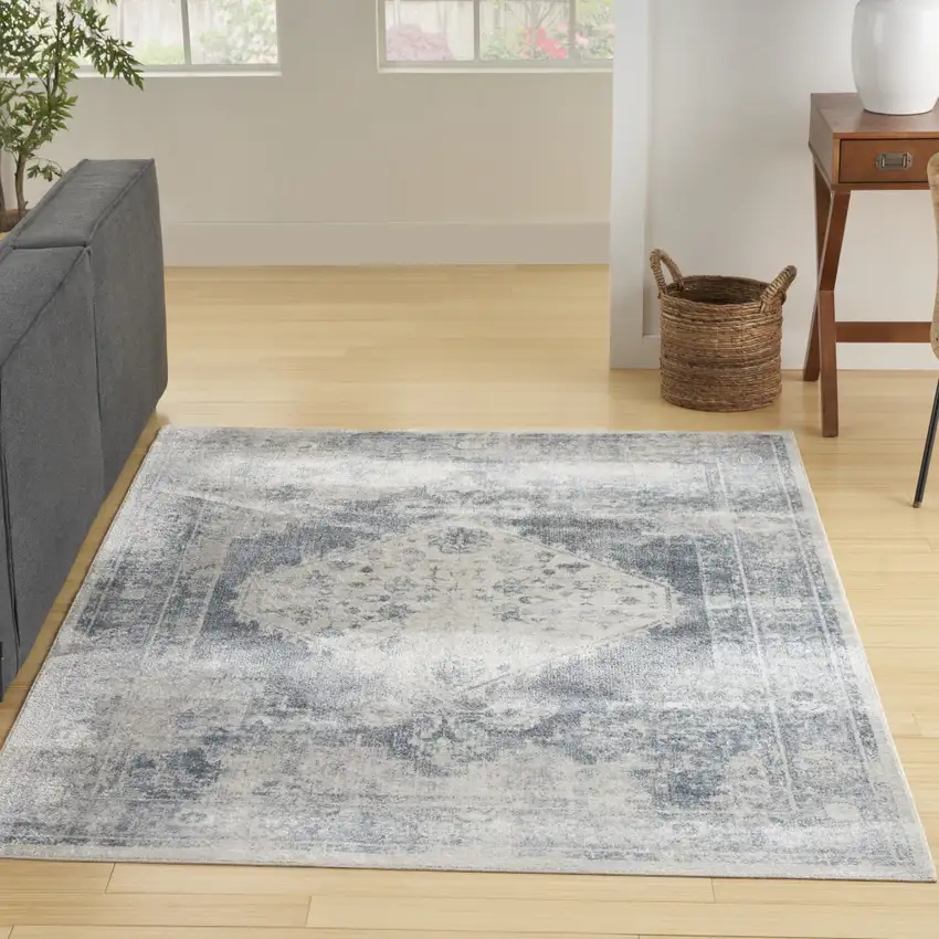 Blue Oriental Power Loom Distressed Washable Area Rug Photo 4