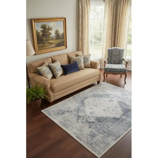 Blue Oriental Power Loom Distressed Washable Area Rug Photo 1