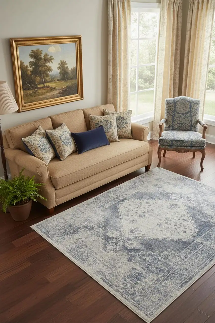 Blue Oriental Power Loom Distressed Washable Area Rug Photo 1