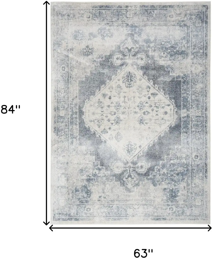 Blue Oriental Power Loom Distressed Washable Area Rug Photo 8