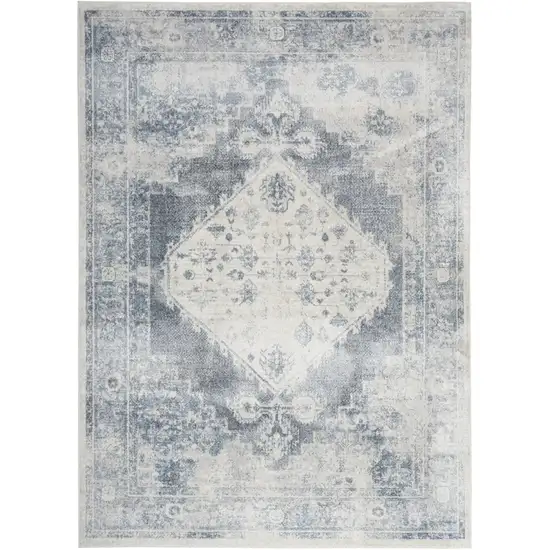Blue Oriental Power Loom Distressed Washable Area Rug Photo 1
