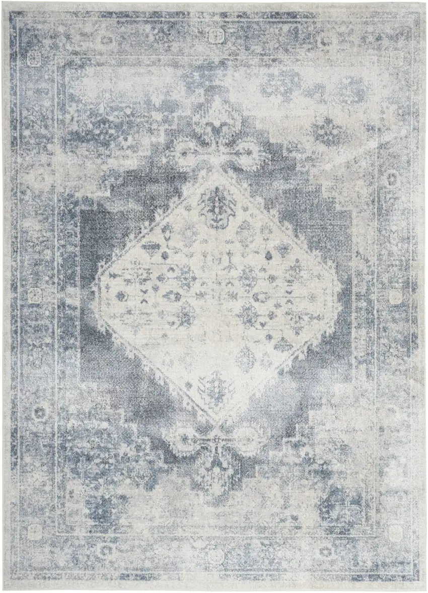 Blue Oriental Power Loom Distressed Washable Area Rug Photo 1