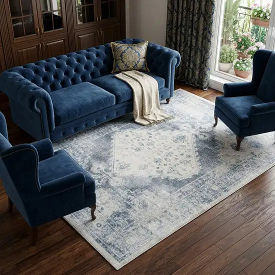 Blue Oriental Power Loom Distressed Washable Area Rug Photo 1