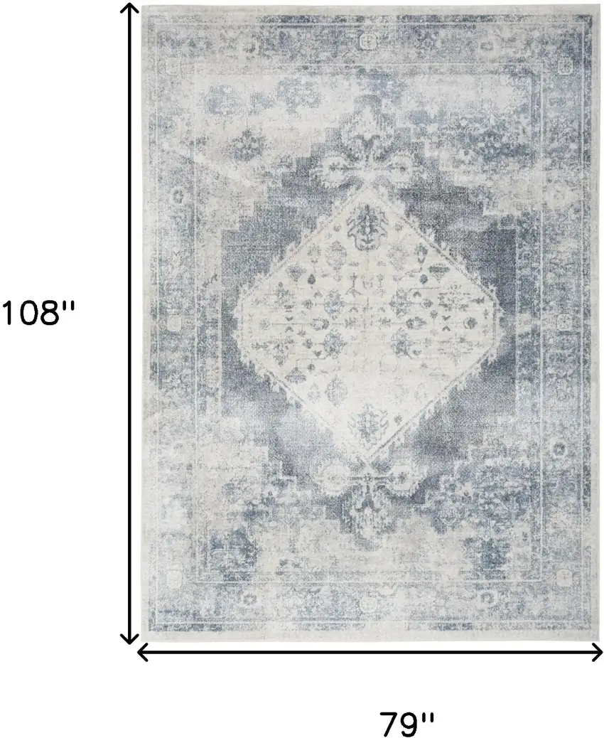 Blue Oriental Power Loom Distressed Washable Area Rug Photo 8