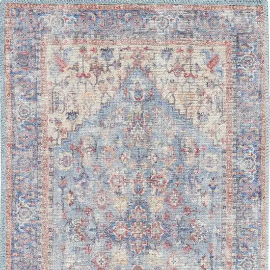 6' Blue Orange And Red Oriental Distressed Washable Runner Rug Photo 3