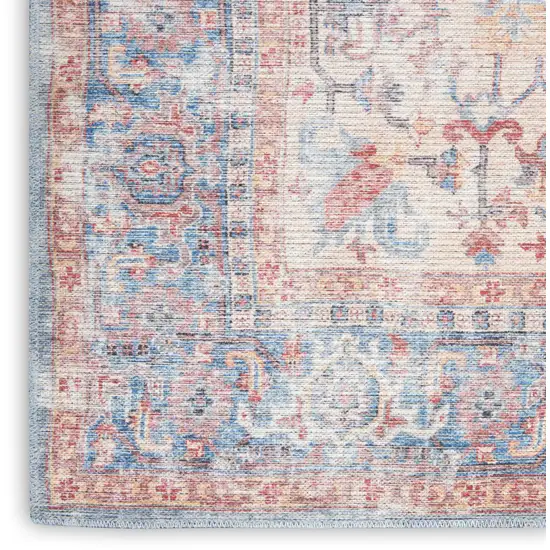 6' Blue Orange And Red Oriental Distressed Washable Runner Rug Photo 8
