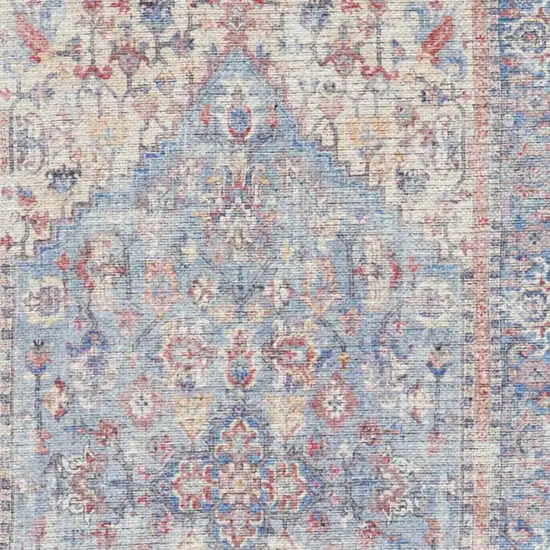 6' Blue Orange And Red Oriental Distressed Washable Runner Rug Photo 1
