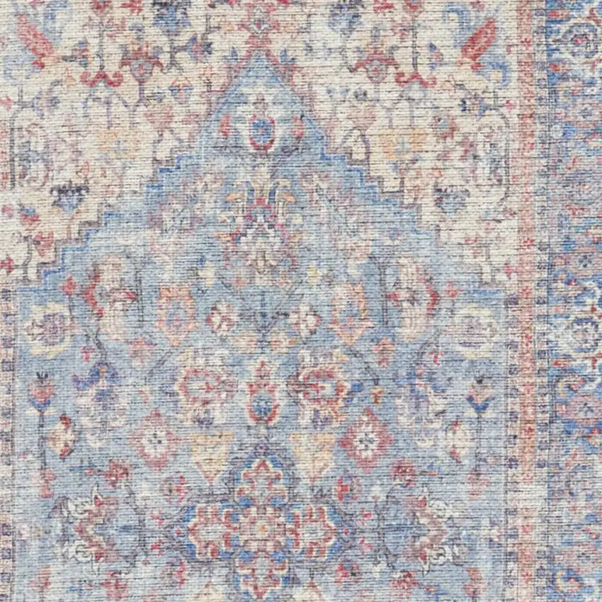 6' Blue Orange And Red Oriental Distressed Washable Runner Rug Photo 1